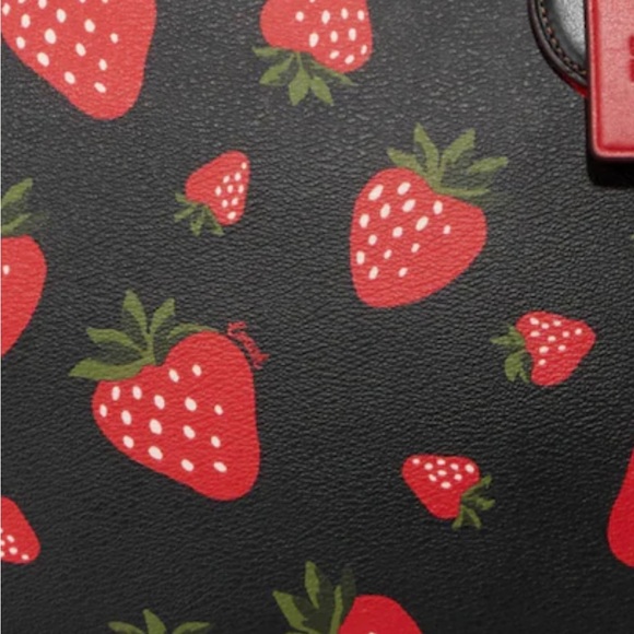 NWT Coach Black Tote Bag W/Wild Strawberry Print, Silver Hardware, Coated Canvas - Picture 9 of 17